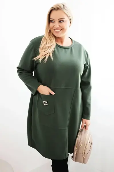 Kesi Włoski Dámska sukňa Plus Size s vreckom a 3/4 rukávom maslo khaki