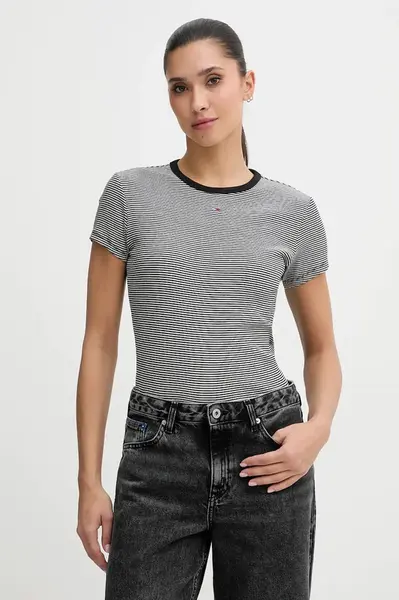 Tričko Tommy Jeans dámské, béžová barva, DW0DW17383