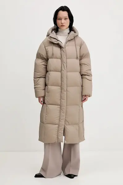 Péřová bunda HUGO Fini-3 béžová barva, zimní, oversize, 50546355