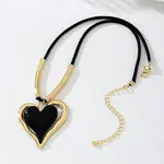 Heart Alloy Black Enamel Pendant Necklaces for Women