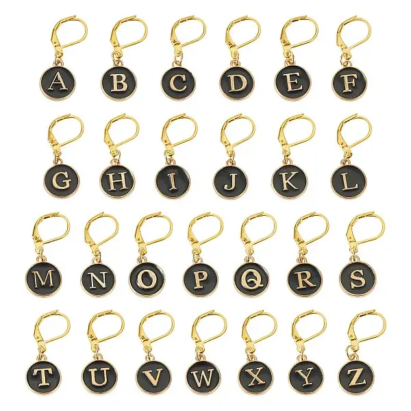 26Pcs Flat Round with Letter A-Z Alloy Enamel Pendant Locking Stitch Markers