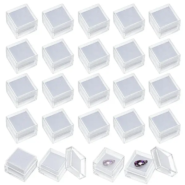 24Pcs Square Transparent Plastic Loose Diamond Box