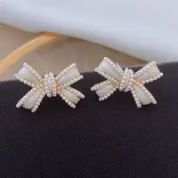Bowknot Plastic Pearl Beaded Stud Earrings