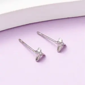Brass Micro Pave Clear Cubic Zirconia Star Stud Earrings