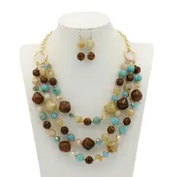 Alloy & Resin Beaded Multilayer Necklaces & Dangle Earrings Sets