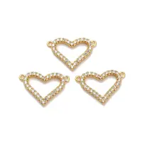 Brass Micro Pave Clear Cubic Zirconia Heart Frame Connector Charms