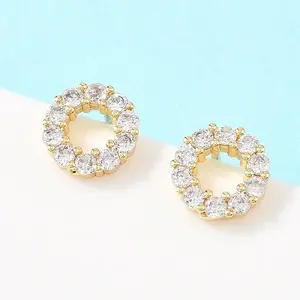 Brass Micro Pave Clear Cubic Zirconia Ring Stud Earrings