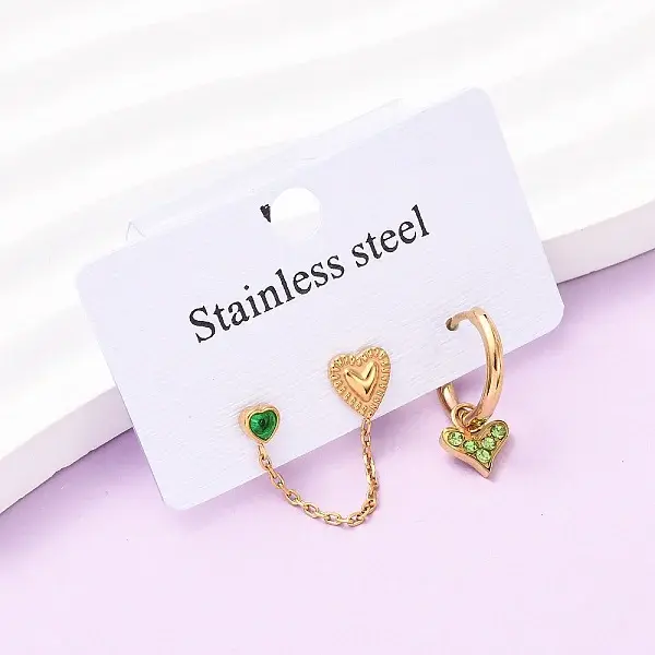 304 Stainless Steel Heart Stud Earring & Hoop Earring Sets