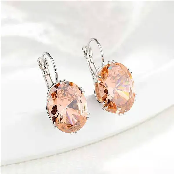 Oval Alloy Rhinestone Leverback Earrings