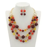 Alloy & Resin Beaded Multilayer Necklaces & Dangle Earrings Sets