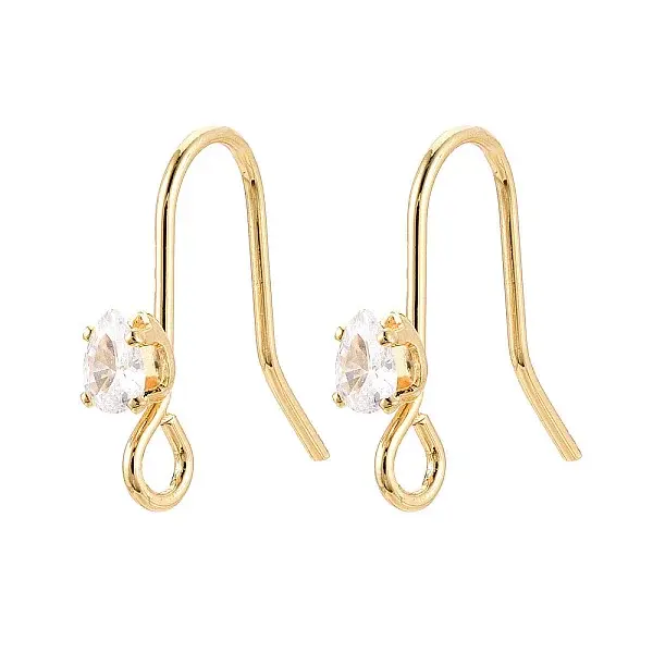 Brass Pave Clear Cubic Zirconia Earring Hooks
