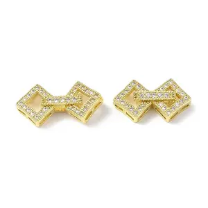 Rack Plating Brass Micro Pave Clear Cubic Zirconia Fold Over Clasps
