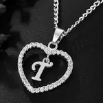 Brass Micro Pave Clear Cubic Zirconia Hollow Heart with Initial Pendant Necklaces