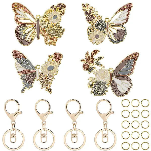 DIY Alloy Enamel Butterfly Pendants Keychain Making Kits