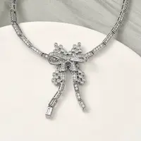Bowknot Brass Micro Pave Cubic Zirconia Link Chain Bracelets for Women