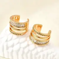 Brass Micro Pave Clear Cubic Zirconia Cuff Earrings