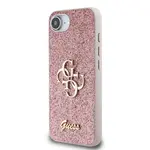 Zadní kryt Guess PU Fixed Glitter 4G Metal Logo pro Apple iPhone 16e, růžová