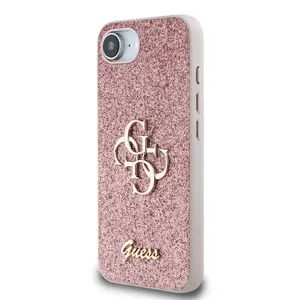 Zadní kryt Guess PU Fixed Glitter 4G Metal Logo pro Apple iPhone 16e, růžová