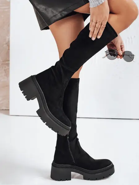 Dámské zamszové holínky na hrubé podrážce