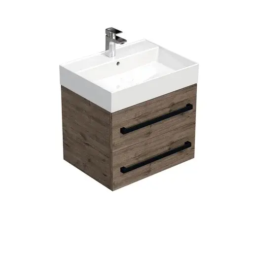 Kúpeľňová skrinka s čiernou úchytkou a umývadlom SAT Cube Way 60x53x46 cm dub Wellington mat CUBE46C602DWSAT