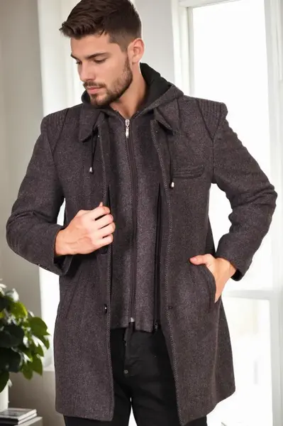 PLT9335 DEWBERRY MEN'S COAT-DIAGONAL BLACK-ANTHRACITE