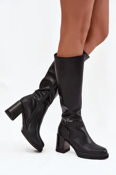 Dámske musketeerské čižmy z prírodnej kože na podpätku Vinceza