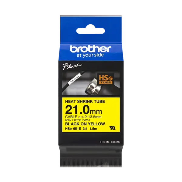 Brother HSe-651E Pro Tape, 21 mm x 1.5 m, černý tisk / žlutý podklad , originální páska