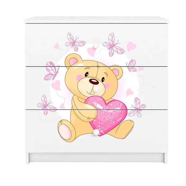 Dětská komoda Babydreams bílá - Medvídek s motýlky