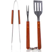 Chrómová súprava na grilovanie, 3ks drevená rukoväť