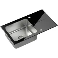 Kuchynský drez z nerezu a tvrdeného skla Efekt  111 770x440x190 mm čierny