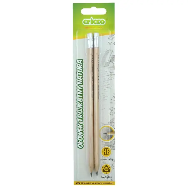 Ceruzka Cricco trojuhlá natura s gumkou HB 2 ks blister