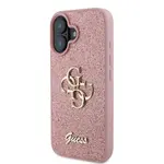 Zadní kryt Guess PU Fixed Glitter 4G Metal Logo pro Apple iPhone 16, růžová
