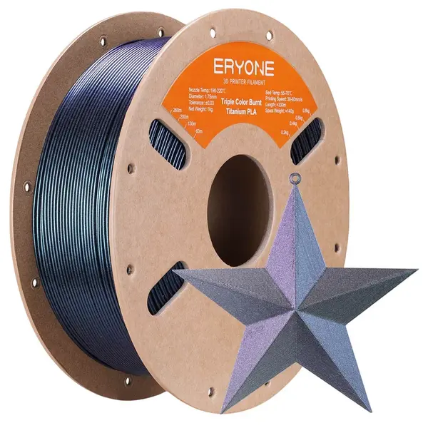 ERYONE Burnt Titanium Tri Color PLA Filament 1kg - Blue & Black & Rose-red