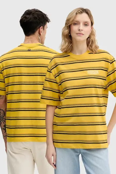Bavlněné tričko United Colors of Benetton x Stranger Things žlutá barva, 3LQMU10BC
