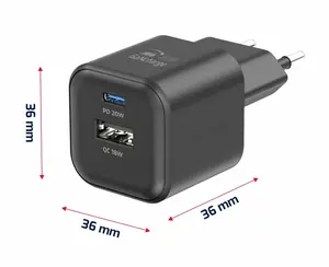 SWISSTEN SÍŤOVÝ ADAPTÉR GaN 1x USB-C 20W PD + 1x USB-A 18W QC ČERNÁ
