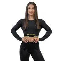 Dámský crop top s dlouhým rukávem Nebbia INTENSE Perform 839 Black/Gold L