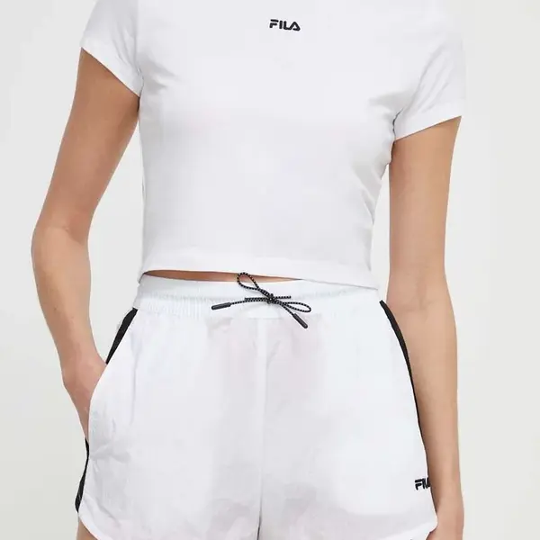 Kraťasy Fila Limassol dámské, bílá barva, vzorované, high waist, FAW0775