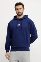 Mikina adidas Feelcozy pánská, tmavomodrá barva, s kapucí, s aplikací, JE3810