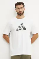 Bavlněné tričko adidas Camo béžová barva, s potiskem, JI6770