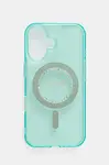 Obal na telefon Guess iPhone 16 6.1 tyrkysová barva, GUHMP16SPFTDTEN