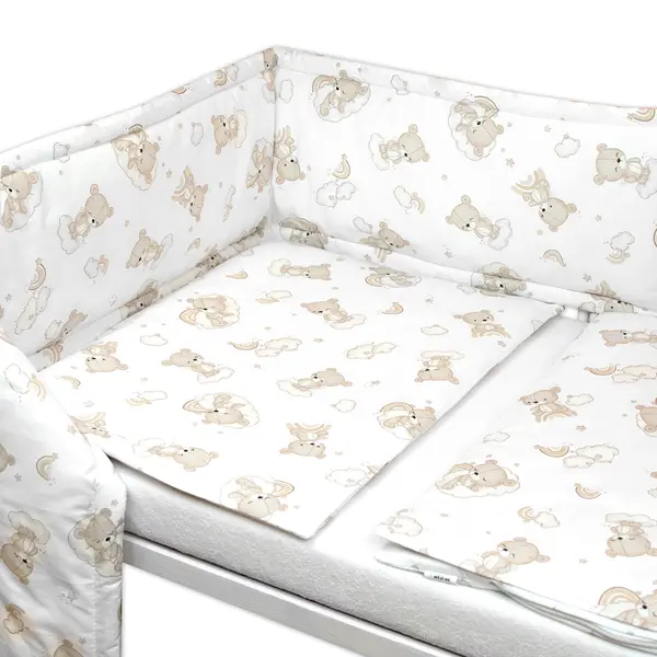 Baby Nellys Sada do postýlky Mantinel s povlečením, 3D sada - Malý Medvídek, bílá/béžová