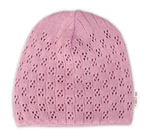 Baby Nellys Ažurková čepice, dvouvrstvá, bavlna, starorůžová, vel. 74/86