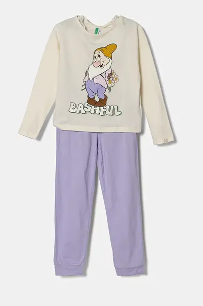 Dětské bavlněné pyžamo United Colors of Benetton béžová barva, s potiskem, 3VD00P07K