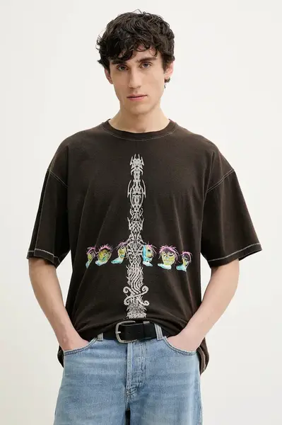 Bavlněné tričko Diesel T-BOXT-R4 T-SHIRT hnědá barva, s potiskem, A16208.0DRAM