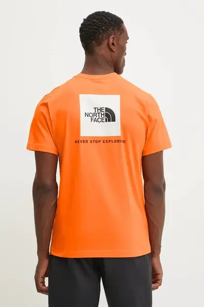 Bavlněné tričko The North Face Redbox oranžová barva, s potiskem, NF0A87NPAQE1