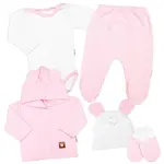 Baby Nellys Žebrovaná sada, Star 5D, body, polodupačky, kabátek, čepička - růžová, bílá,68