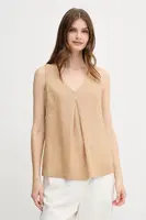 Lněná halenka United Colors of Benetton béžová barva, hladká, 5BMLDQ06W