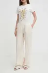 Plátěné kalhoty Seidensticker béžová barva, široké, high waist, 60.136273