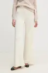 Kalhoty Sisley dámské, béžová barva, široké, medium waist, 122NMF00D