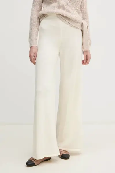 Kalhoty Sisley dámské, béžová barva, široké, medium waist, 122NMF00D